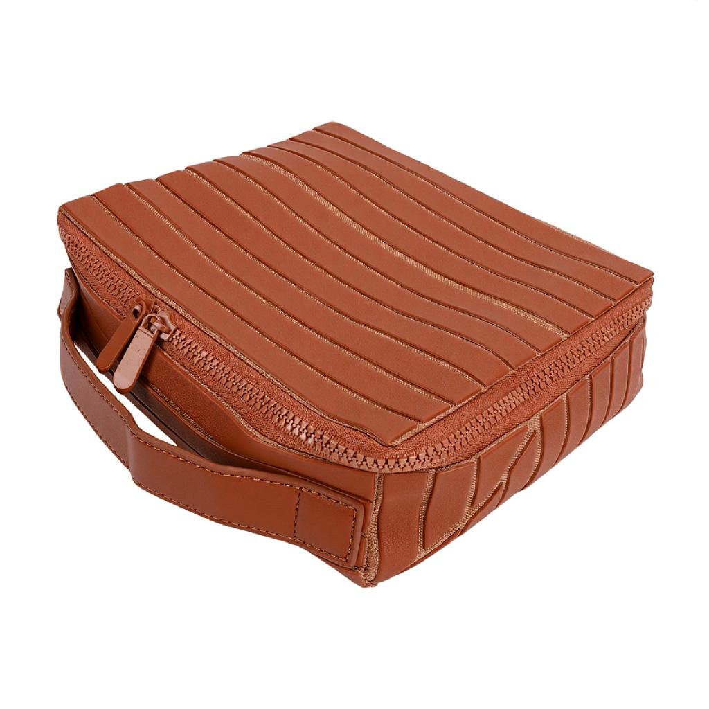 Borsa da Trucco Parallela Impermeabile Grande Capacità Scomparti Multipli Portatile Pieghevole Borsa da Trucco per Donne Marrone