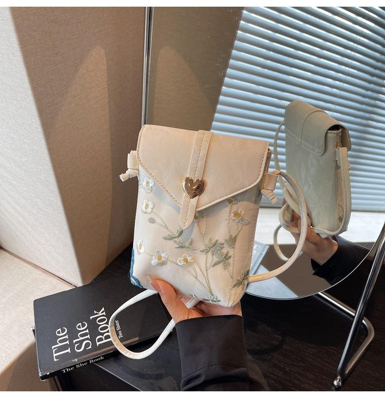 Embroidered canvas bag women's summer new fashion niche messenger bag mobile phone bag