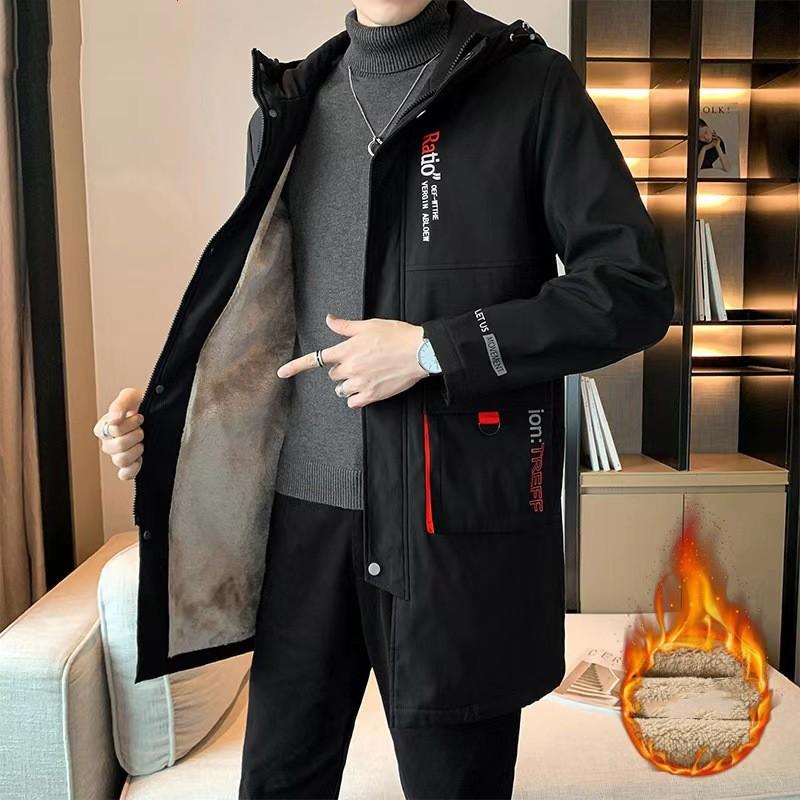 

Мужская зимняя теплая куртка с флисовой подкладкой и капюшоном, больших размеров, ветровка с капюшоном, пальто с большими карманами, мужские куртки XS чёрный