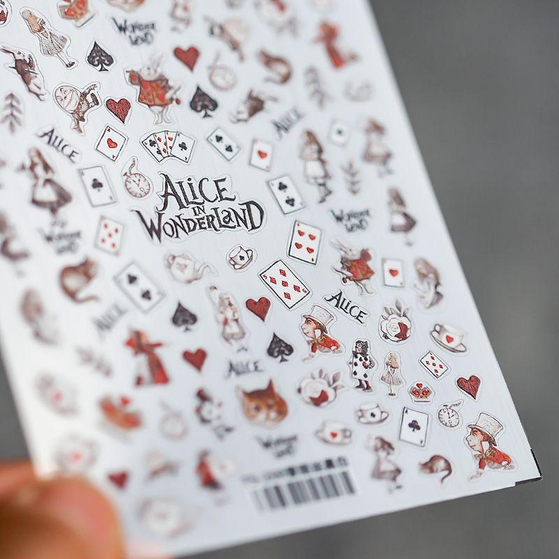 

Мультяшные игральные карты Алиса Блокнот Наклейка для ногтей TS-200 Alice Black and White