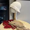Retro Flower Hand Woven Braided Woolen Hat for Women in Autumn and Winter Warm and Versatile Tassel Knitted Hat
