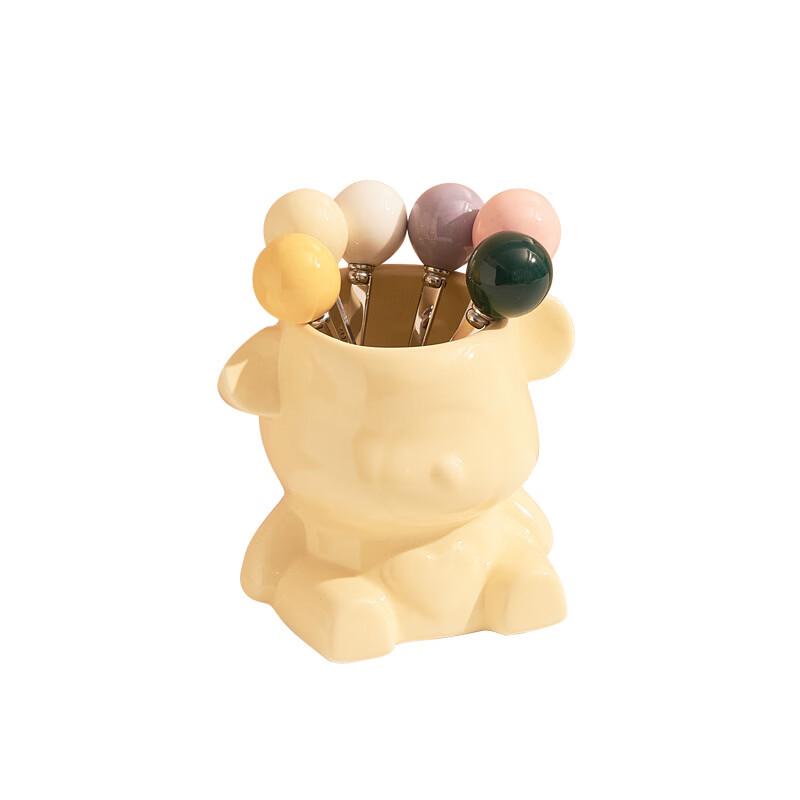 Ceramic Bear Fruit Fork Set with Storage Jar