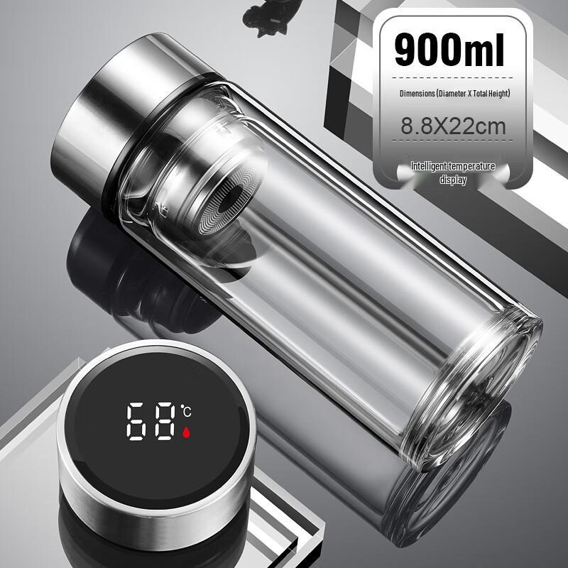 Shangqi Men s 900ml Smart Temperature Display Double-Layer Glass Tea Cup