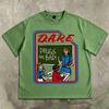 Men's T-shirt with Retro DARE Slogan Pattern Printed Short Sleeved T-shirt and American Street Style Round Neck Men's Casual Top