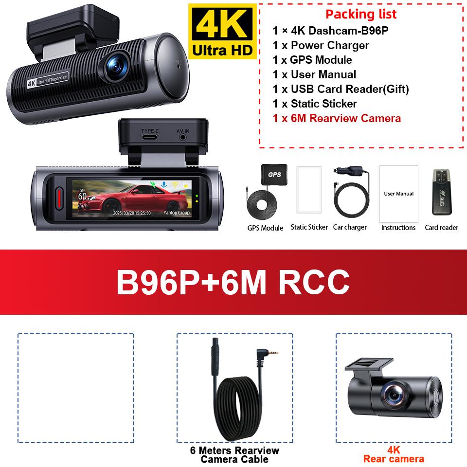 Acceo 4K Dash Cam Car DVR with WiFi Support Rear Camera GPS Night Vision Universal Automotive Black Box Support 4K Resolution