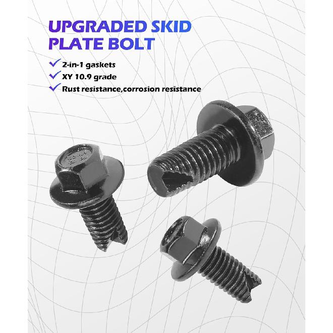 Skid Plate Bolts,Car Accessories Stainless Steel Bolts,Upgraded 2-In-1 Skid Plate Screws,12Mm Top Front Skids Plates Bolt,Car Top Front Skids Plates