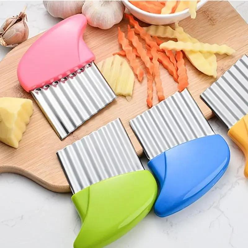 Stainless Steel Potato Chip Slicer Cutter Vegetable Fruit Corrugated Wavy Knife French Fries Kitchen Gadget