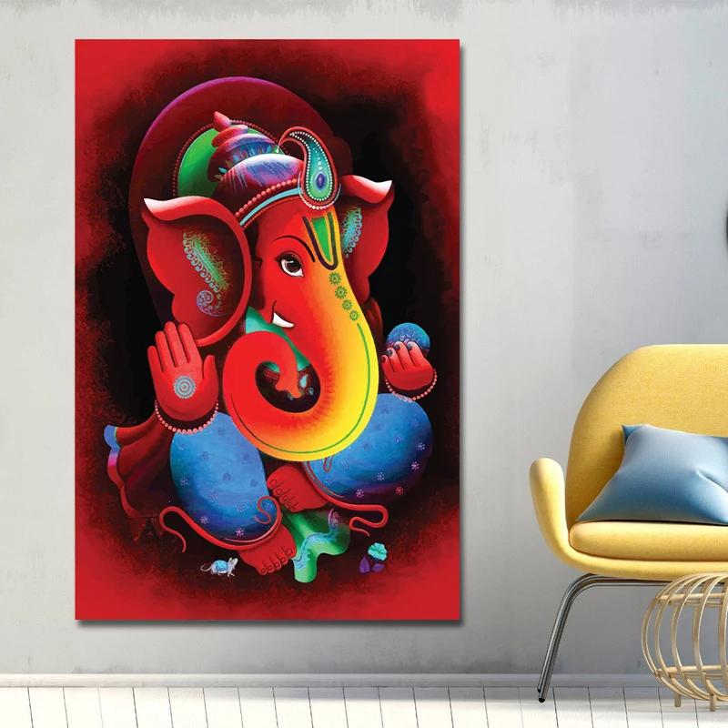 Abstrakcyjny obraz na płótnie z bogiem słonia, plakaty z bogiem hinduskim, wydruki Ganesha, sztuka ścienna do wystroju salonu Cuadros bez ramki