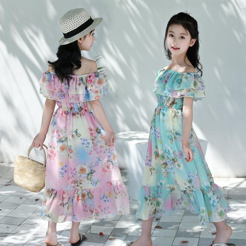 Girls Sleeveless Butterfly Print Ruffled Hem Princess Dress Kids Summer Clothes Beach Vacation Dress