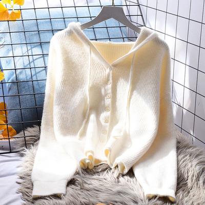 Κοντή Πλεκτή Ζακέτα με Κουκούλα Γυναικεία Φαρδιά Εξωτερική Ενδυση Άνοιξη και Φθινόπωρο Κορεατική Έκδοση Εξωτερική Ενδυση Ξένη Πλεκτή Ζακέτα Κοντό Τοπ