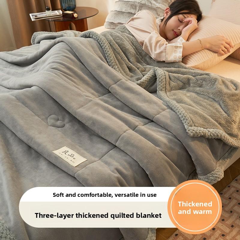 Luxury Heavy Weighted Thick Blankets for Winter Warm Milk Velvet Sofa Bed Throw Blankets Skin-friendly Three Layer Plush Blanket