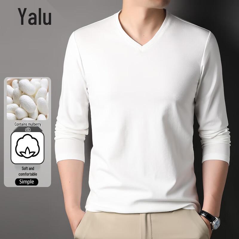 Yalu Men's V-Neck Silk Blend Long-Sleeve Tee