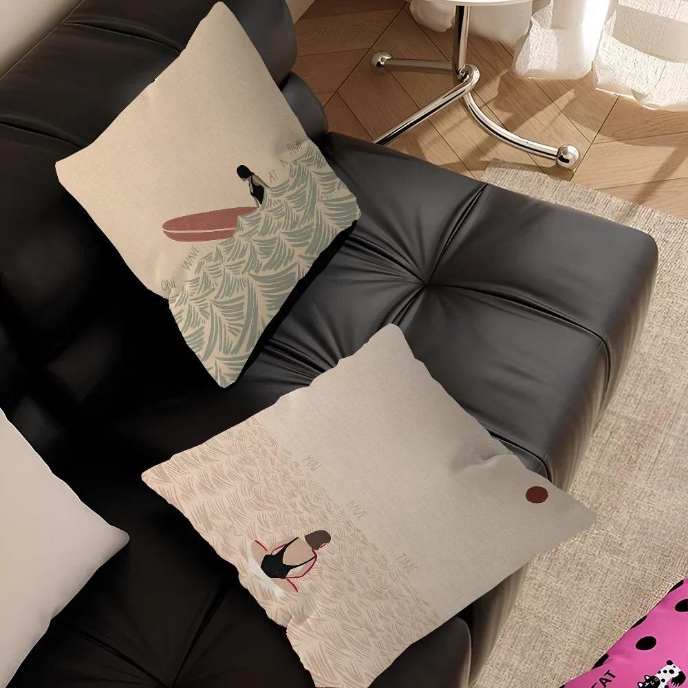 Home Decor Surfing Girl Motifs: Waves & Positive Sayings Pattern Cushion Cover Suitable for Sofa Bedroom Car Pillow Cover