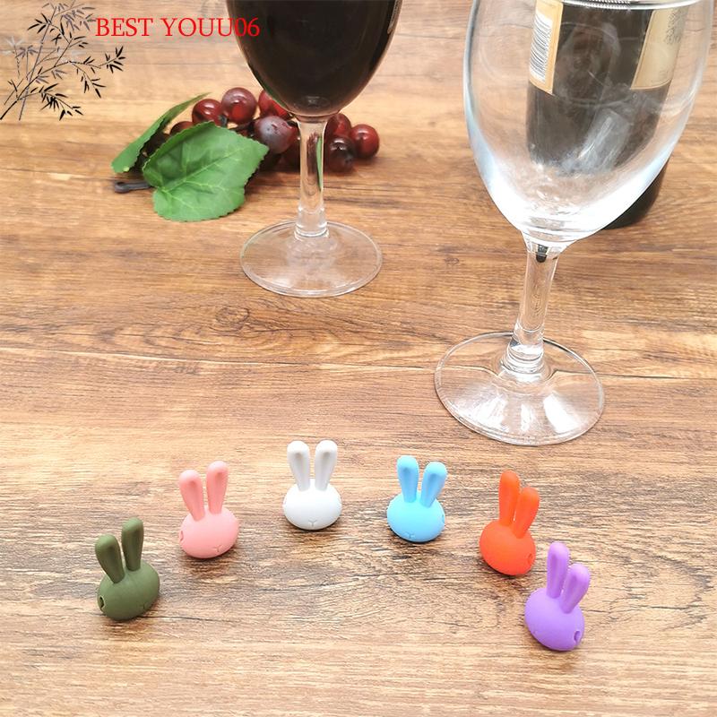 Hot 6Pcs Wine Glass Marker Creative 3D Rabbit Ears Silicone Drink Charms Wine Identifier For Champagne Cocktails