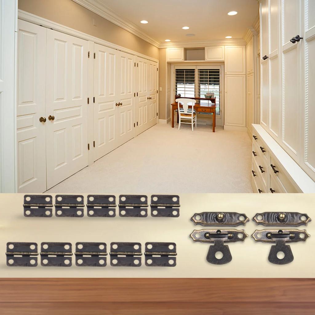 15pcs/set Antique Bronze Hinges 16*12mm With Box Latch Hasp Clasps 26*15mmw/screws Retro Buckle Padlock Wood Jewelry Case Lock