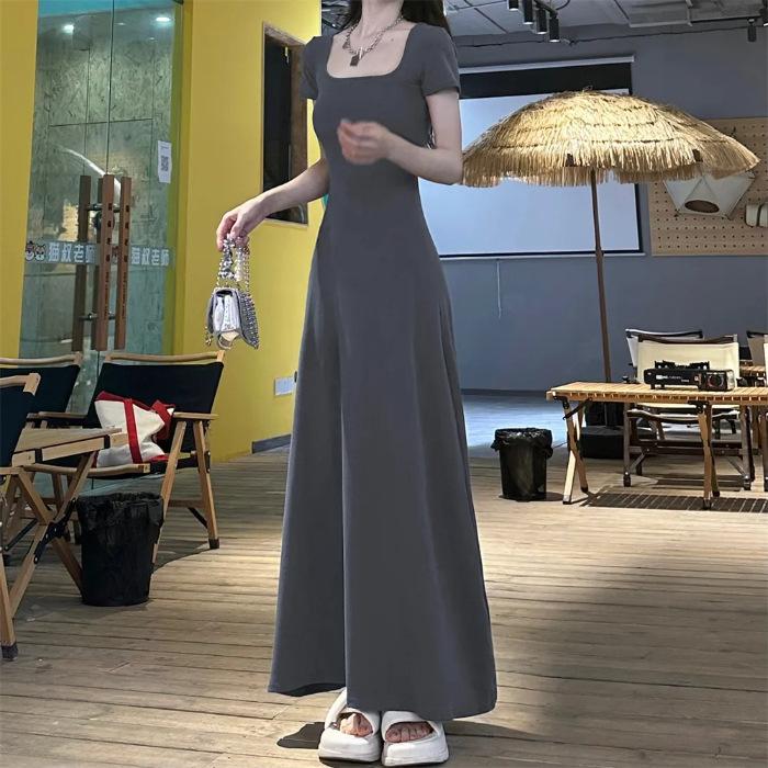 Maillard summer dress slim short-sleeved temperament long dress women's new French slim-fitting waist skirt
