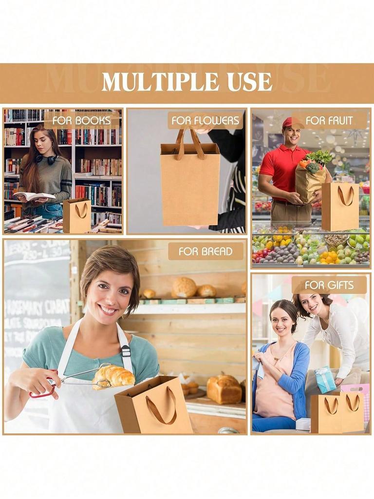 10/20pcs Gift Bags Handled Paper Bags Goodie Bags With Cloth Handles Gift Wrap Bags Shopping Bags Merchandise Bags For Business.