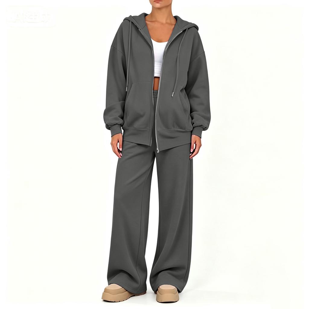 Conjunto de Cardigã Casual com Zíper e Calças para Mulheres, Roupa Confortável para Outono Inverno