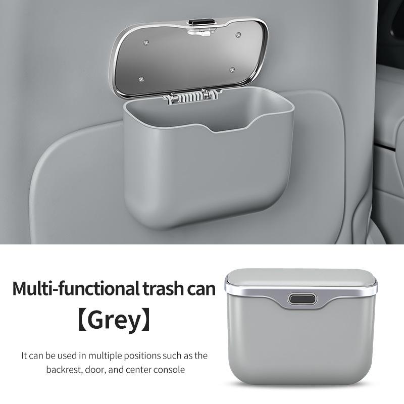 Car Trash Can with Lid, Vehicle Dustbin Garbage Organizer Holder with One Roll Bag, Mini Leakproof Storage Bin for Auto, SUV, Office