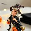 Artistic Resin Desktop Figurines Halloween Witch Pumpkin Figurine, Vintage Hand-Painted Ornament, Spooky Tabletop Party Table Centerpieces Decor