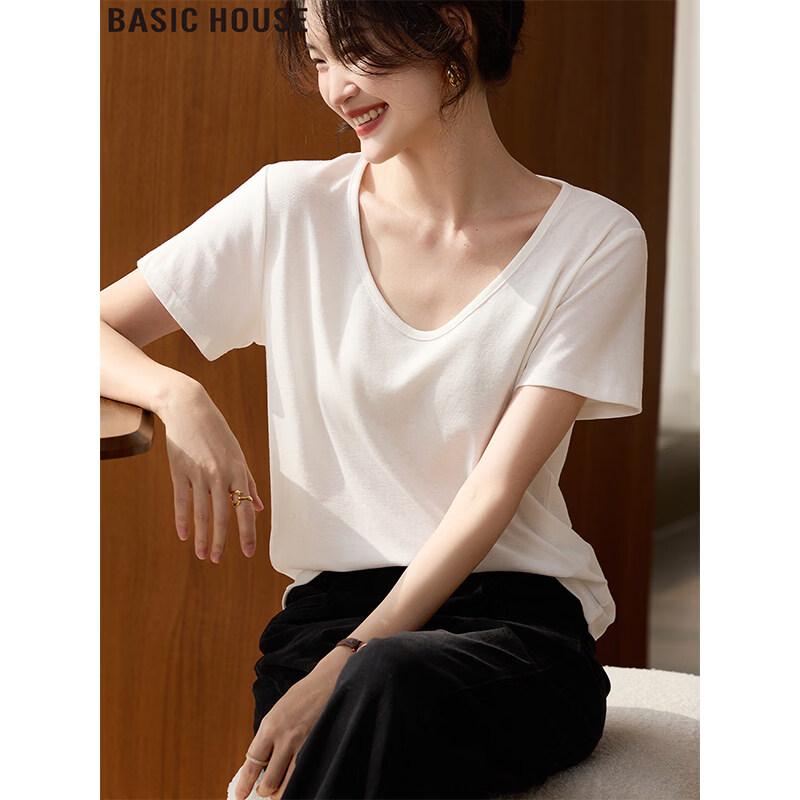 Basic House Women s Tencel U-Neck Short Sleeve T-Shirt M