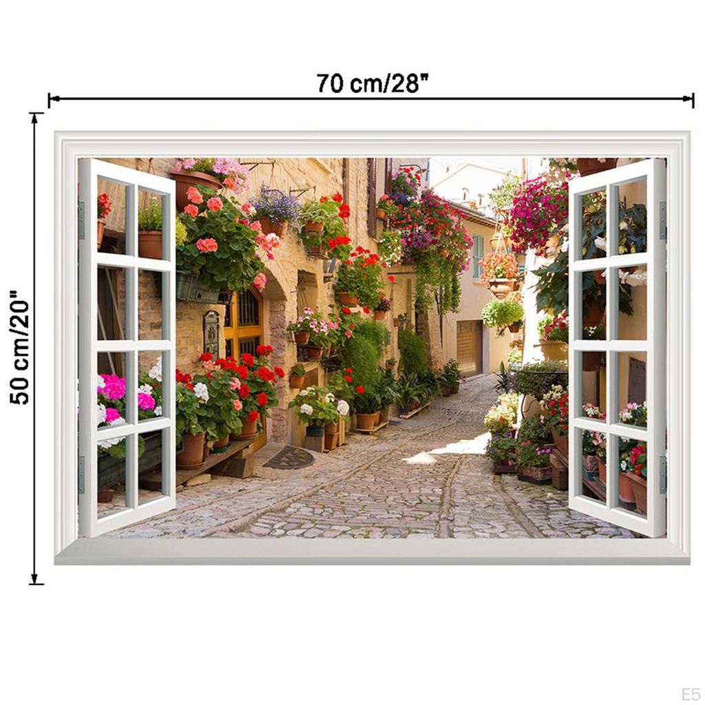 Decorative Vinyls for Fake Windows, Removable Floral Design, Dreamy Landscape to Beautify Walls
