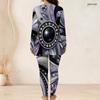 Women Plus Size Grey Printed Half Zip Long Sleeve Top And Fitted Long Pants Two Piece Outfit