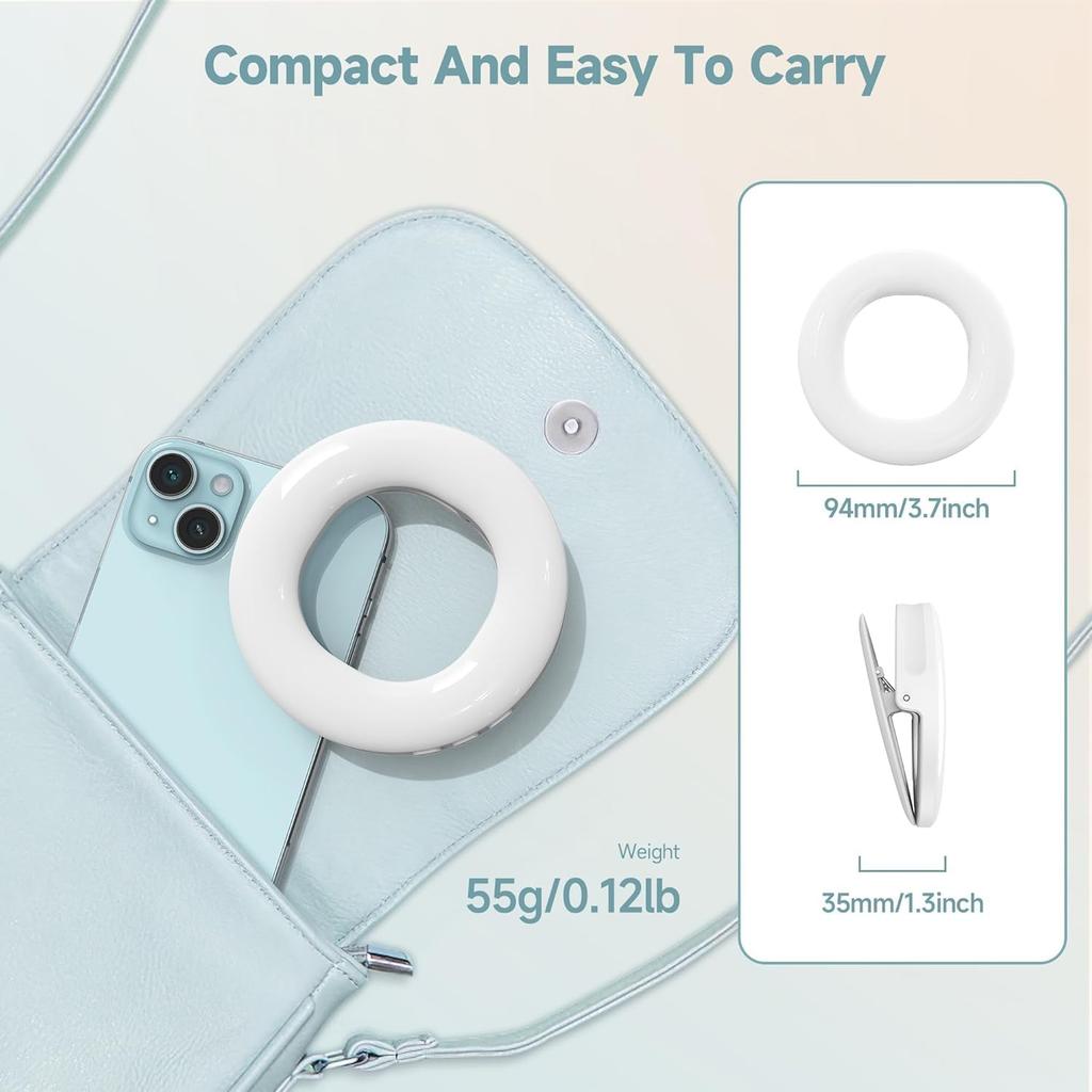 Selfie Ring Light , Rechargeable Selfie Fill Light with Retaining Clip On, Video Conference Light for Phone, Laptop, Zoom Meeting, Make up