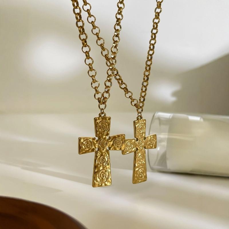 Trendy Unisex Pendant Neck Chain Vintage Inspired Stainless Steel Hip Hop Crucifix Necklace Metal Clavicle Chain