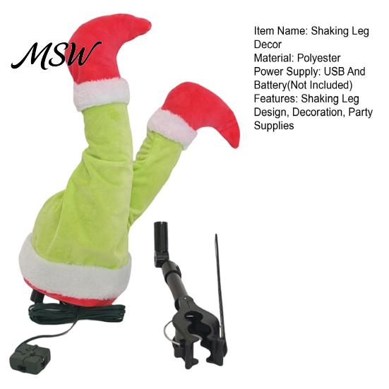 Green Hair Elf Decor Christmas Shaking Leg Decoration, Electric Santa Claus for Xmas Tree, cHalf Body Ormament Party Funny