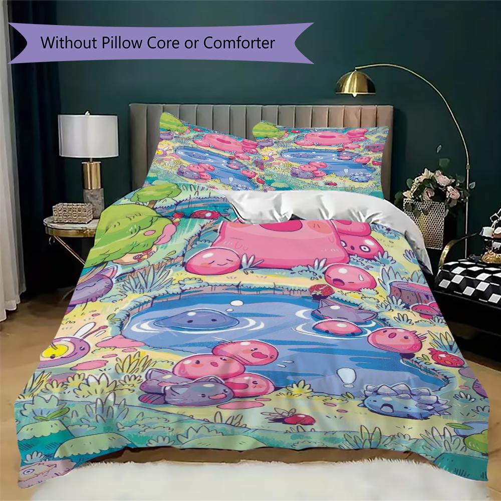 Slime Rancher Pattern Bedding,Quilt Set Quilt Cover Pillowcase Home Birthday Gift(1 * Duvet Cover + 2 * Pillowcase, Without Core)_lx