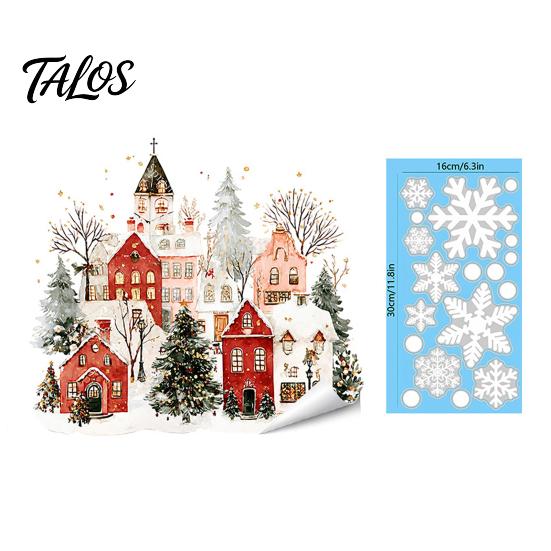 Decorative PVC Stickers Christmas Static Window Clings, Snowy Town House Snowflake Glass Decals, Reusable Winter Wonderland Film Xmas Stickers,
