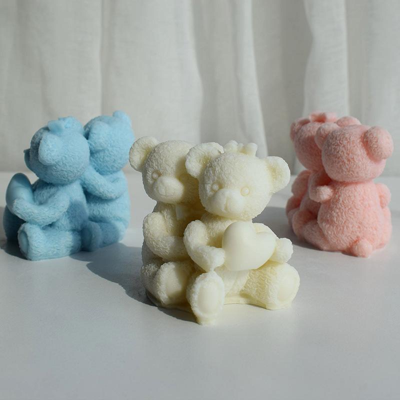 3D Couple Bear Hug Love Silicone Candle Molds DIY Cute Animal Soap Plaster Crafts Resin Making Tools for Valentine's Day Gifts
