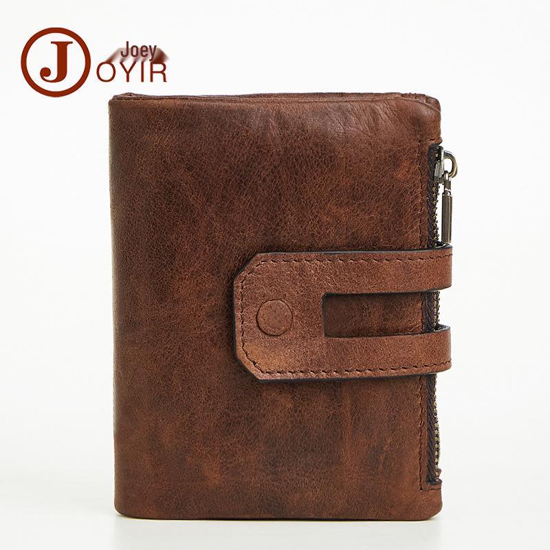 Men's RFID Genuine Leather Double Zipper Wallet - Casual Fashion Multi-Card Retro Clutch Coin Purse