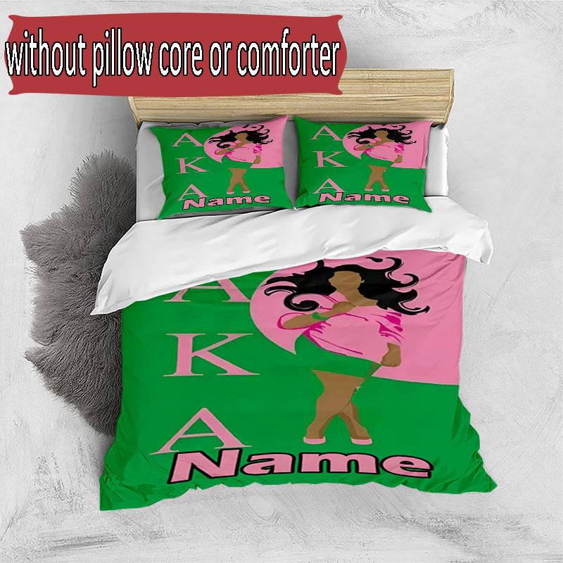 3pcs Duvet Cover Set (1*Duvet Cover + 2*Pillowcase, Without Core), Custom Name Alpha Kappa Alpha Pattern Bedding Set, Home Bedroom Decor Gift
