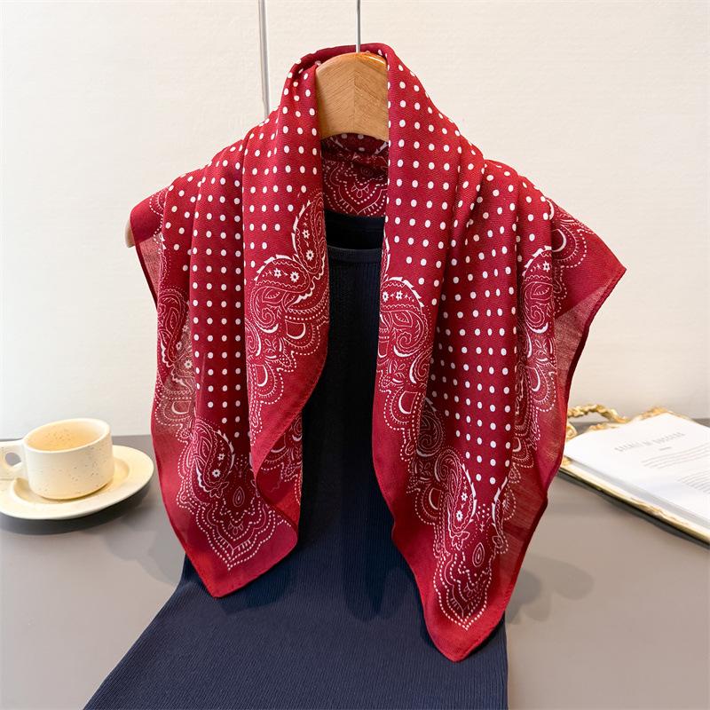 Polka Dot Cashew Herringbone Pattern Cotton And Linen Small Square Scarf Silk Scarf Imitation Velvet Headscarf Shawl Sun Protection Scarf