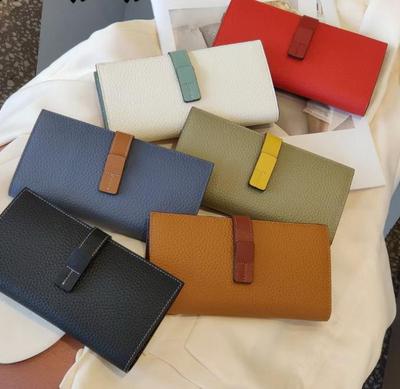 / Nová kolekcia Head Layer Leather Dlhý štýl Peňaženka s farebným blokom Dámska peňaženka z pravej kože Všestranná kožená spona