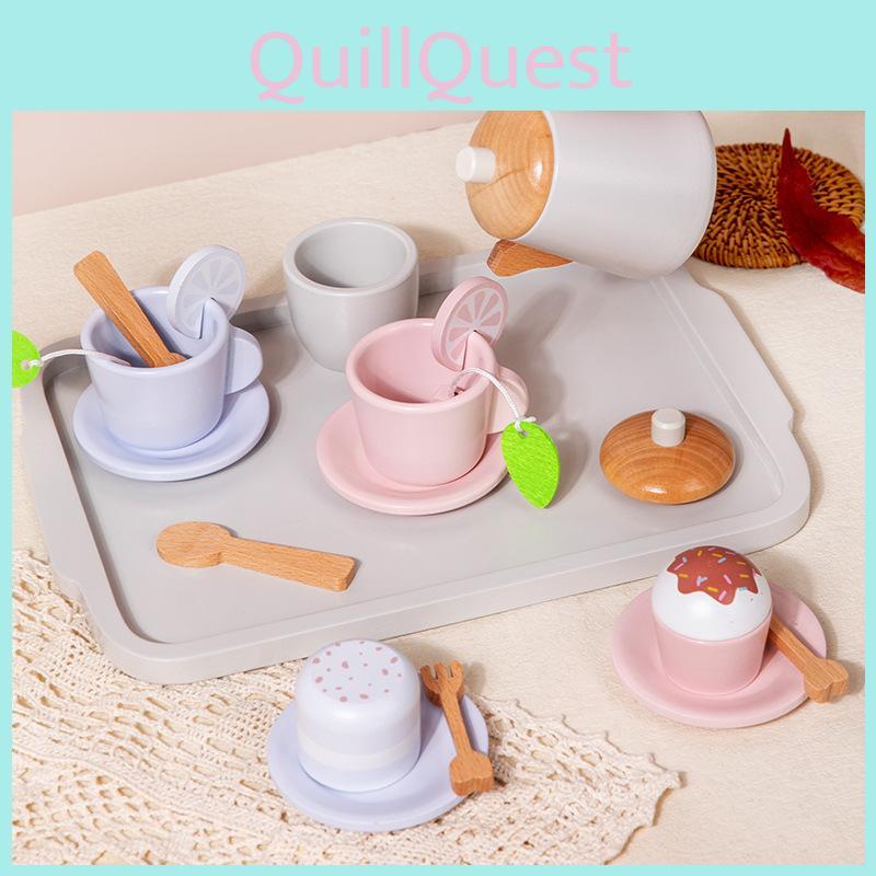Wooden Dessert And Tea Play Set With Tray For Childrens Imaginative Fun Kitchen