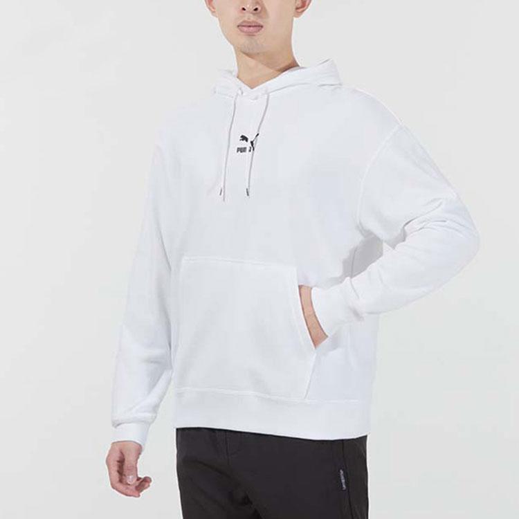 Puma Logo Print Loose-Fit Pullover Hoodie Men Tops White 535305-02