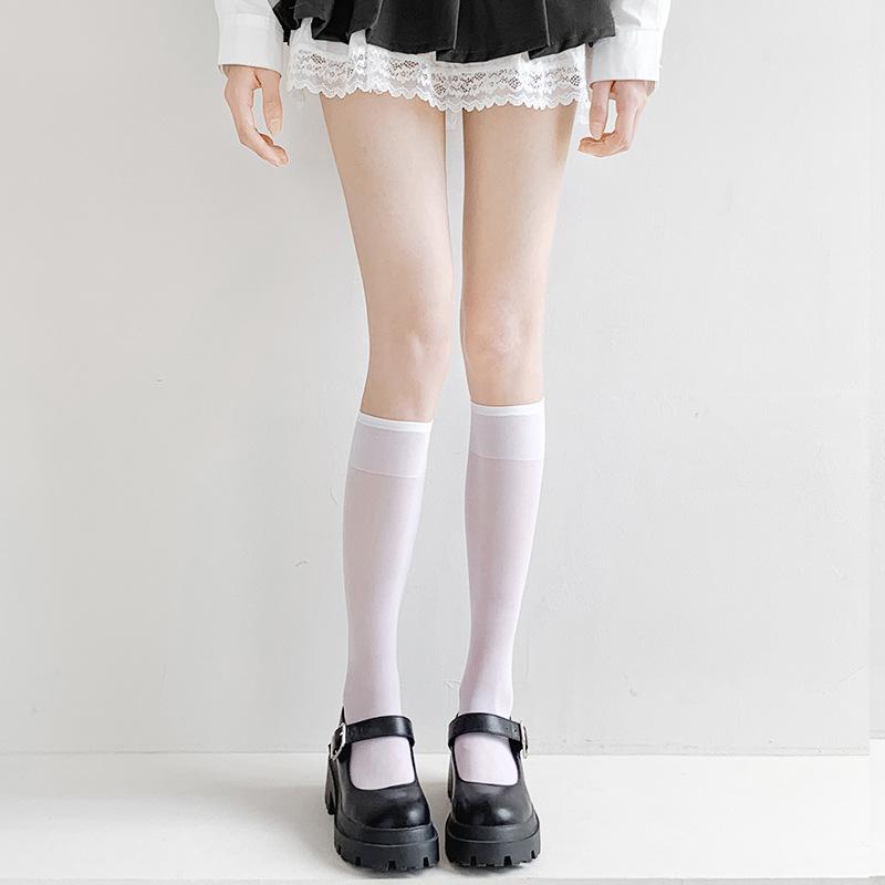 White silk calf socks women's summer thin Japanese jk socks white stockings stockings sexy half black silk medium tube socks