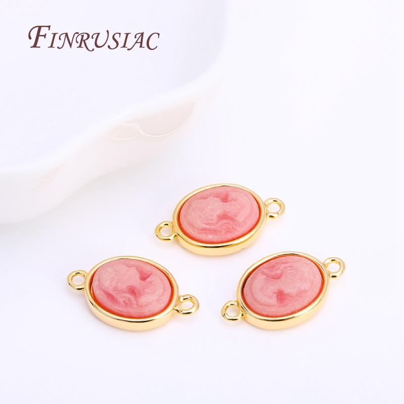 18K Real Gold Plated Lady Cameo Pendants DIY Necklace Making Accessories,Classic Oval Connector Pendant Findings Wholesale
