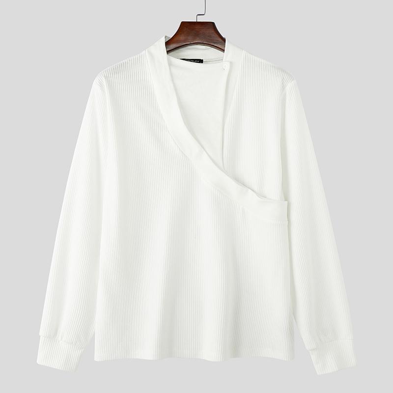 

INCERUN Мужские тонкие трикотажные топы с вышивкой спереди, однотонные, с длинным рукавом, свитера 5XL белый