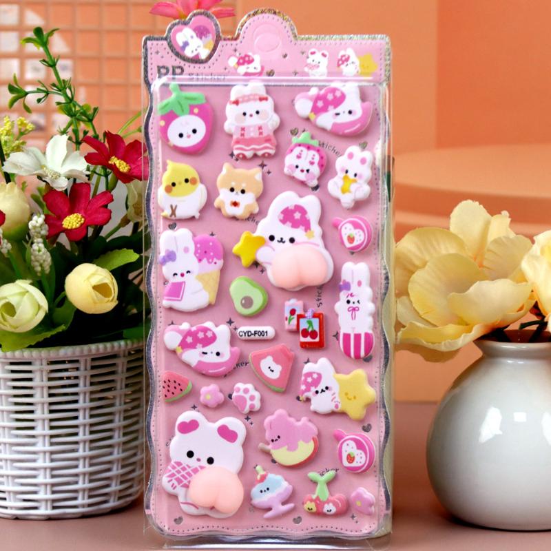 

New Cute Stereoscopic Animals Fart Peach Stereo Relieve Stress Decals Cartoon 3D Relief Sticker DIY Decor Stickers Supplies