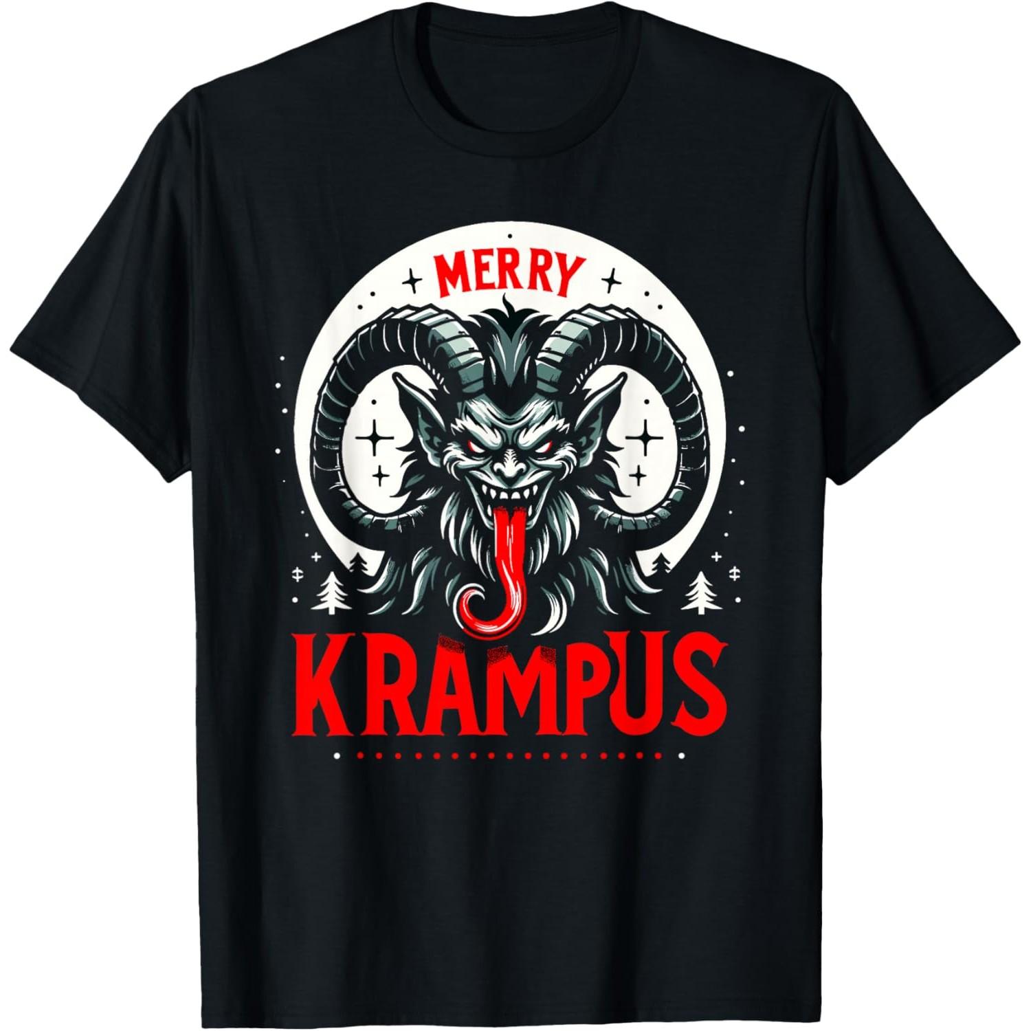 Krampus Graphic Tee Funny Merry Krampus Anti Santa Claus Print Casual Round Neck T-Shirt S