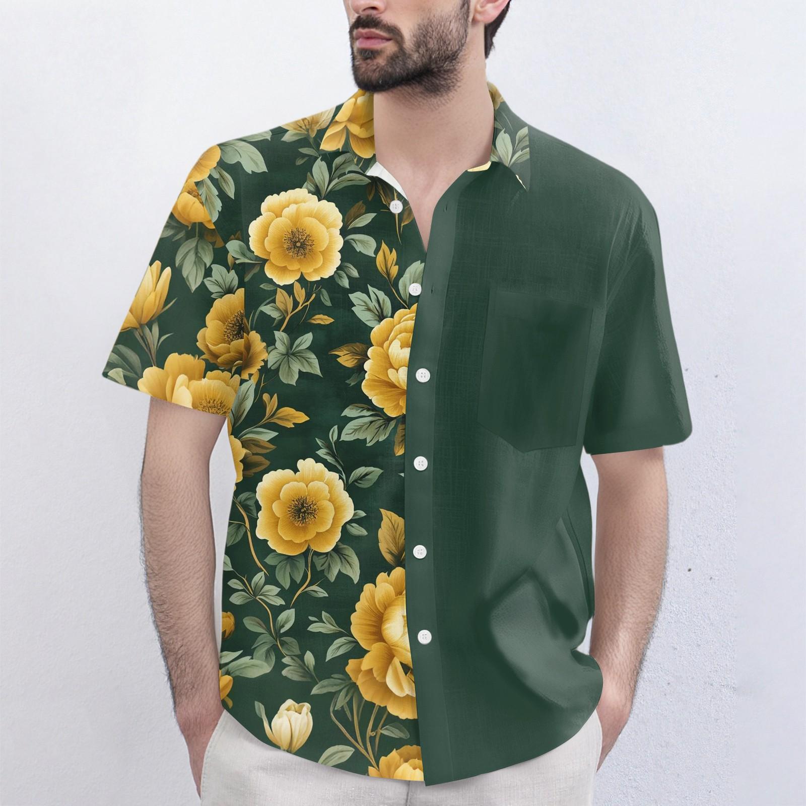 

Men s Fashionable, Casual, Loose Short-sleeved Shirt With A Lapel And Comfortable Button Top XXL