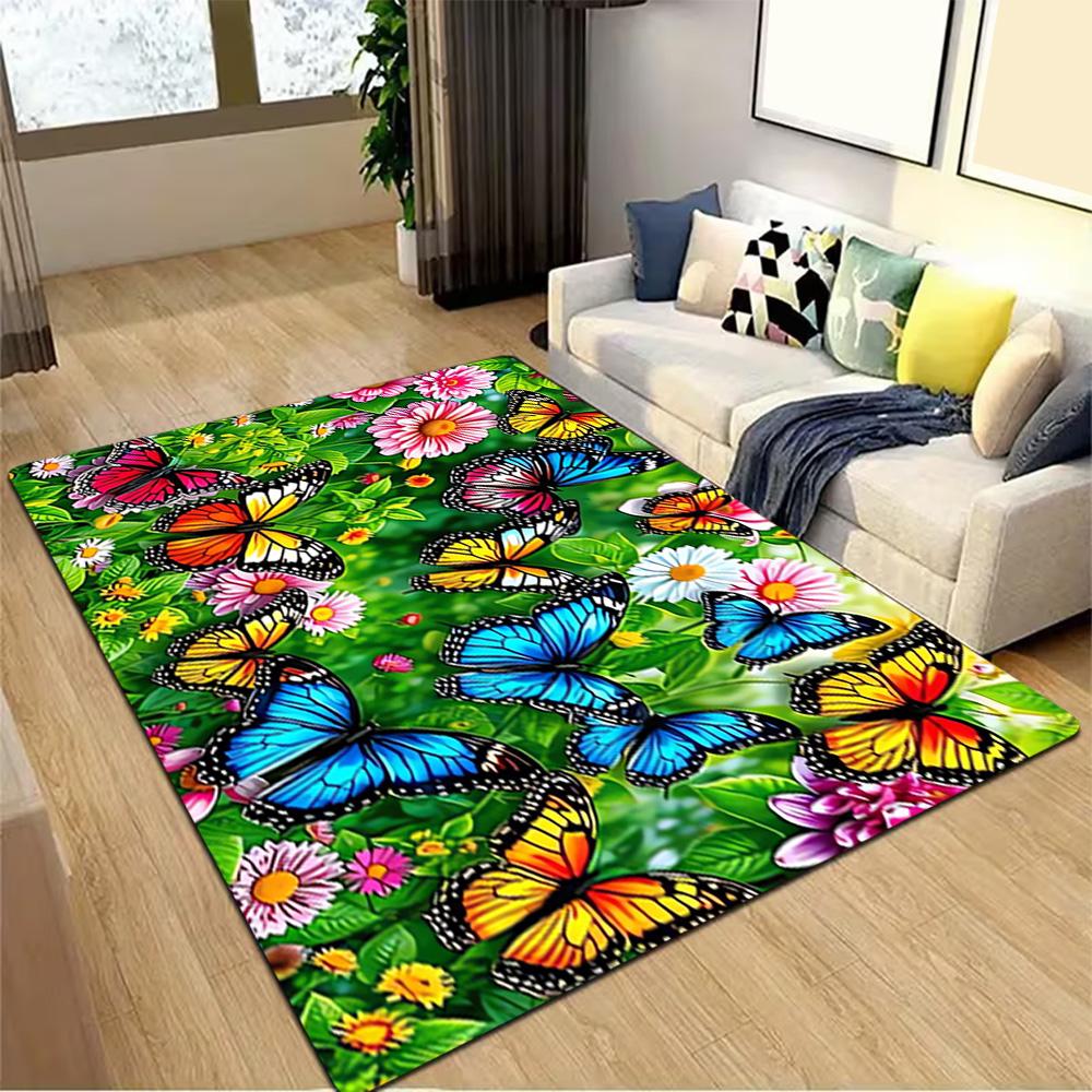 Butterfly Garden Wall Mural Decoration,Carpet,Living Room,Bedroom, Non-slip,Square rug