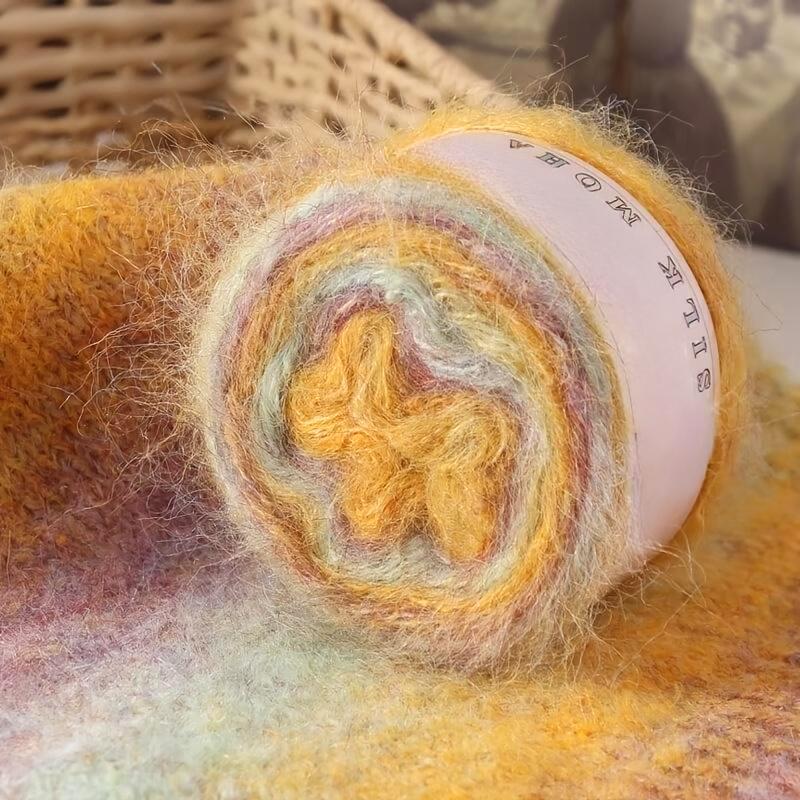 1PC Thread Multi-element Real Silk Pure Cotton Gradient Color Multi-functional Hand Woven Knit Yarn Handmade Gift