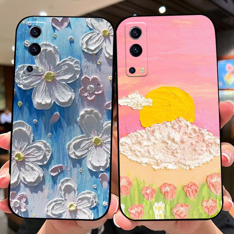 Hülle Für VIVO Y72 5G Bumper V2041 Geometrisches Muster Silikon TPU Matt Handyhülle Für Vivo Y52 5G V2053 Coque Capa Y72t Fundas