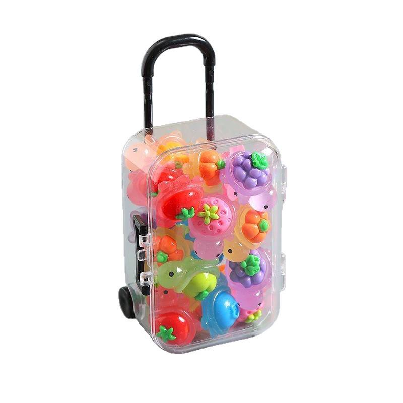 Luminous Fruit Turtle Toy Set: Mini Suitcase Resin Figurine for Children's Pretend Play & Decoration