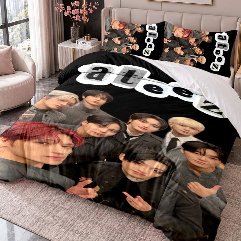 ATEEZ 3Pcs Bedding Set Duvet Cover With Two Pillowcases For Bedroom Home Decoration